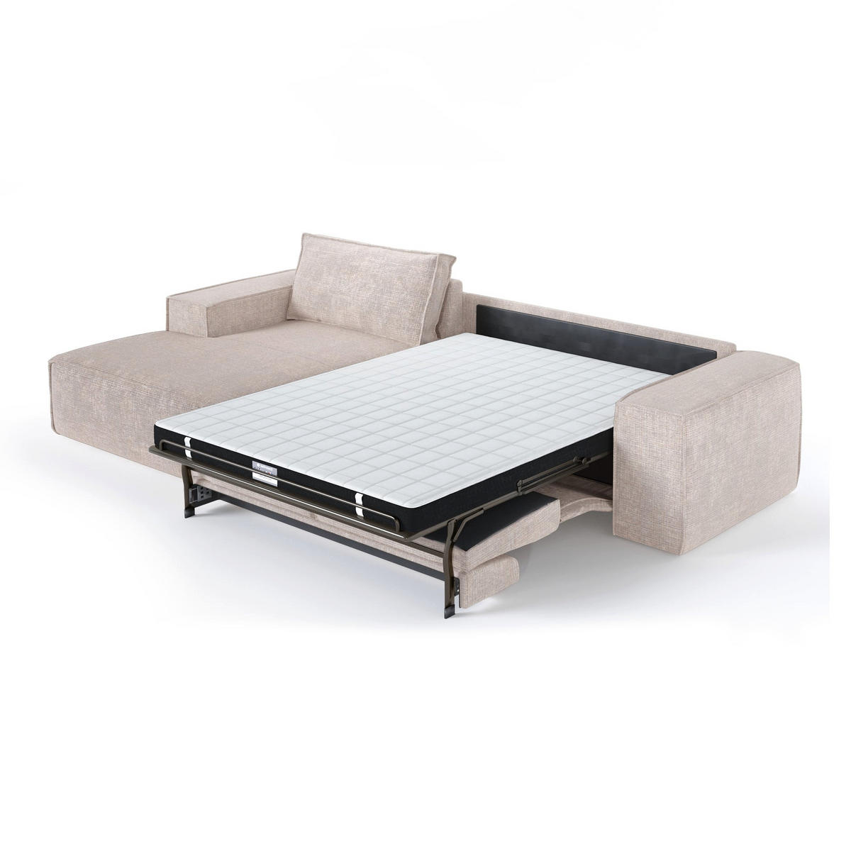 SCHLAFSOFA Express JUNE Geprägter Samt Creme 320cm - Creme, Textil (320/165cm) - Premium Interiors