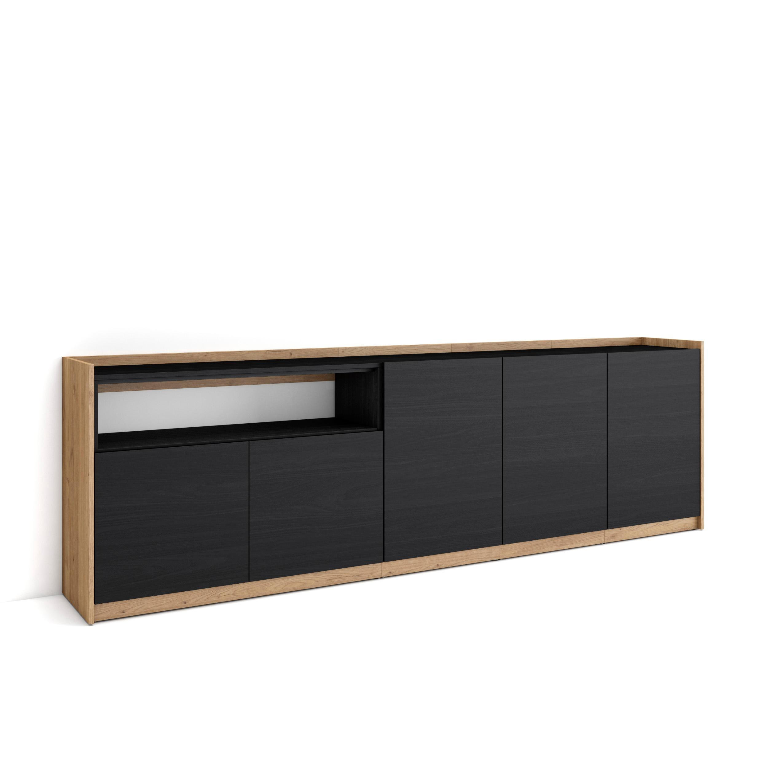SIDEBOARD, Highboard, Schwarz Eiche, 260/37/80cm - Schwarz, Holzwerkstoff (260/80/37cm) - Skraut Home