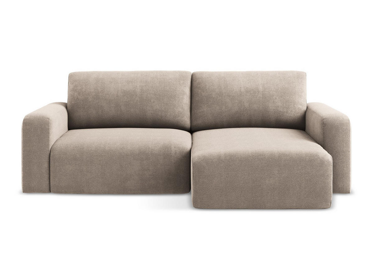 ECKSOFA mit Schlaffunktion rechts Chenille Stoff Beige - Beige/Schwarz, Kunststoff/Textil (244/149cm) - Makamii