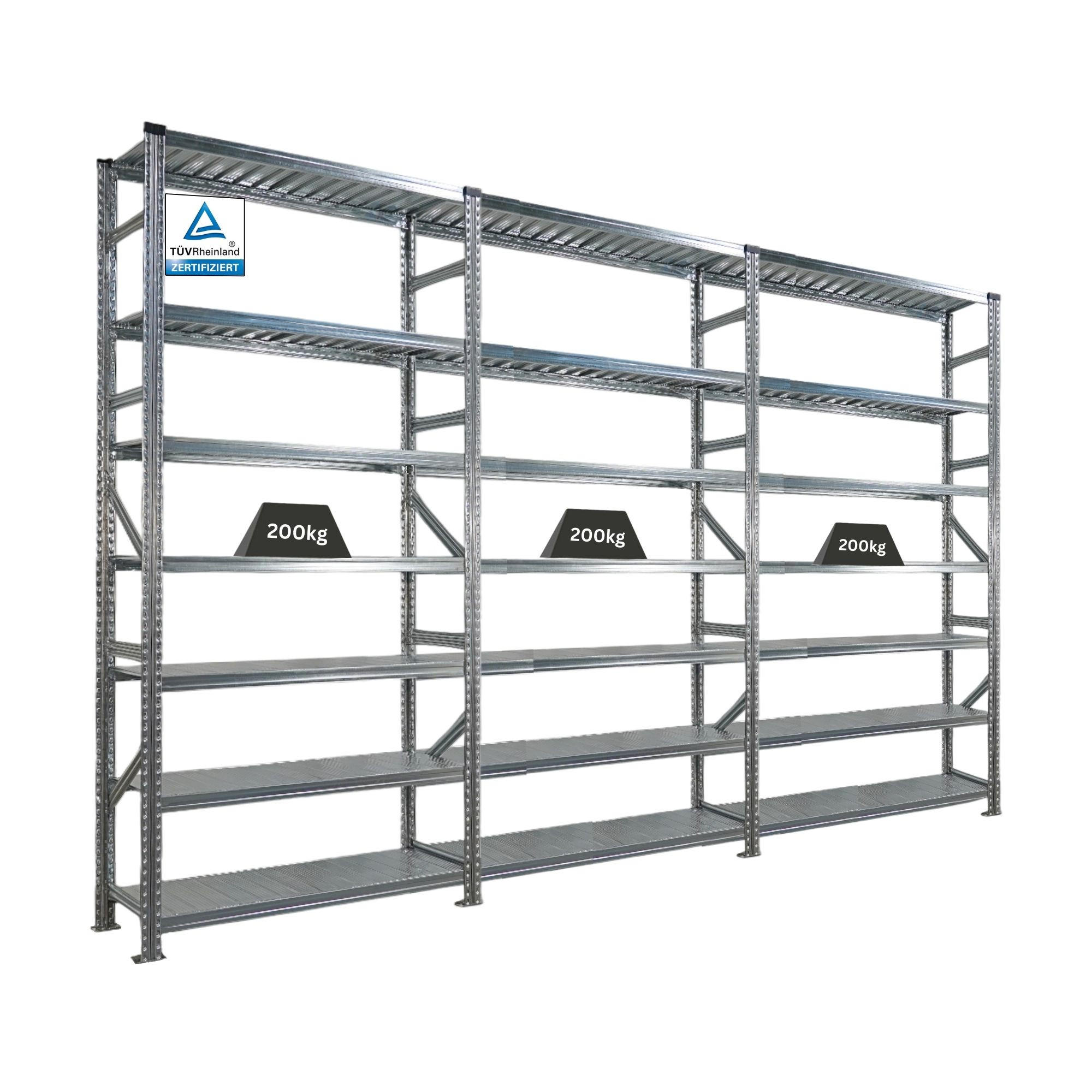 FACHBODENREGAL Proximo Stecksystem 250x360x40cm 7 Ebenen Beidseitig nutzbar Verzinkt - Silberfarben, Metall (360/250/40cm) - PROREGAL