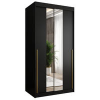 SCHIEBETÜRENSCHRANK mit Spiegel 100 cm Breite, schwarz mit goldenem Griff - Goldfarben/Schwarz, Holzwerkstoff (100/200/62cm) - Home Collective
