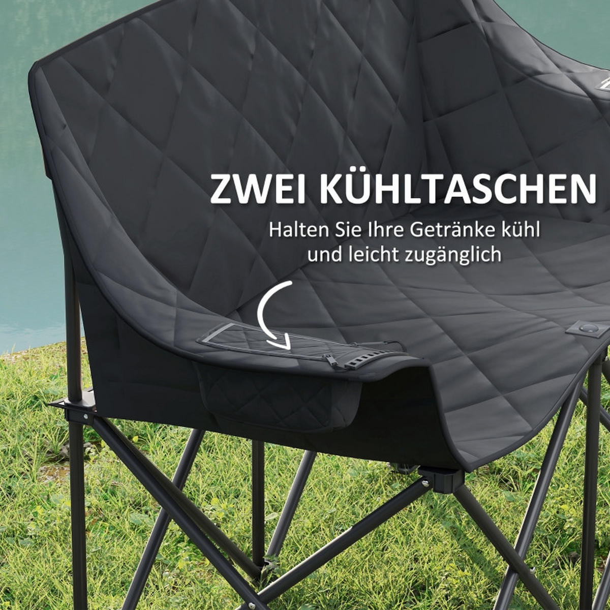 SONNENLIEGE aus Polyester 145x60x92 cm in Schwarz mit 2 Kühltaschen - Schwarz, Textil (60/92/145cm) - Modfu
