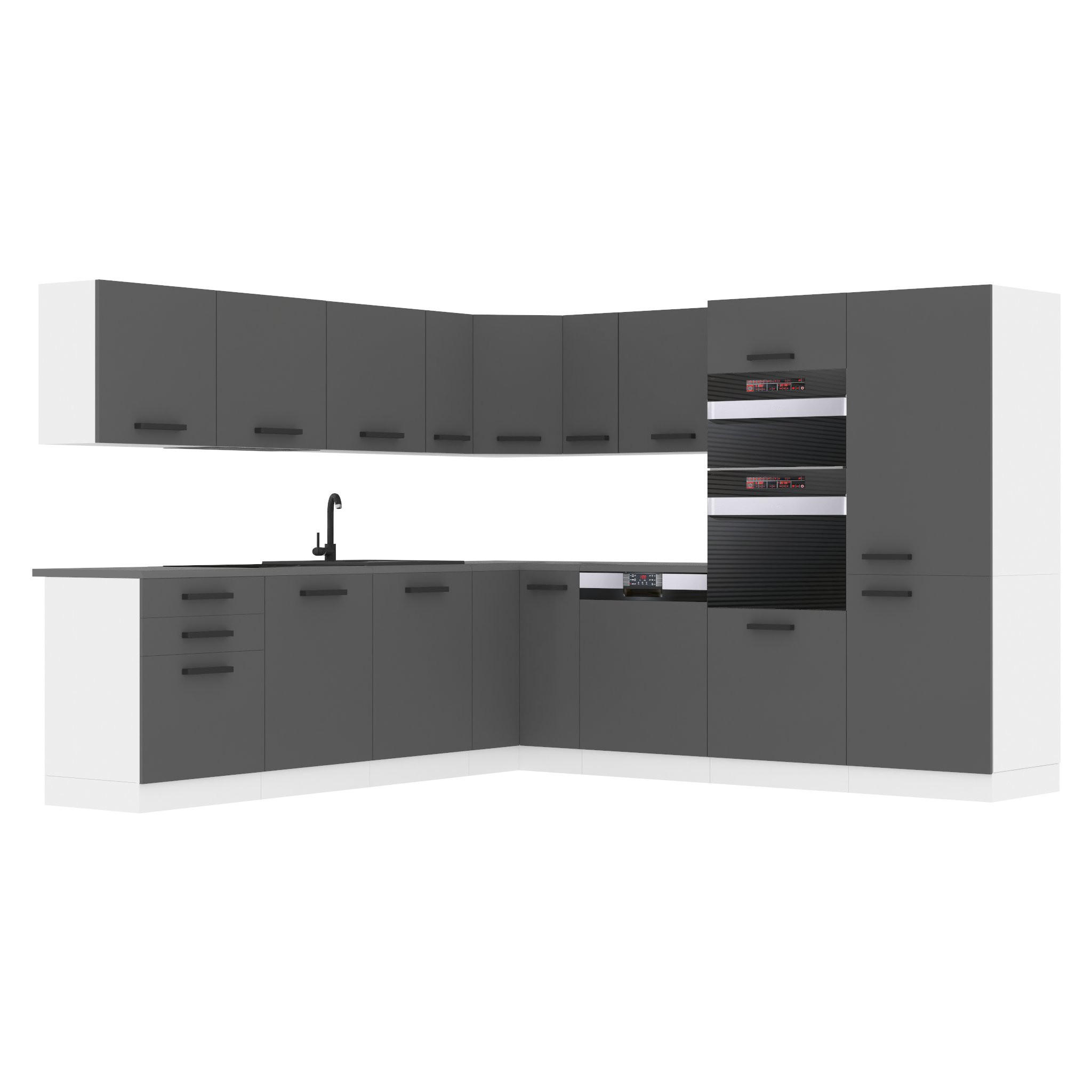 KÜCHE L-Form Jane, mit Arbeitsplatten, Silber matt - Dunkelgrau, Holz (480/204/60cm) - B BELINI GROUP