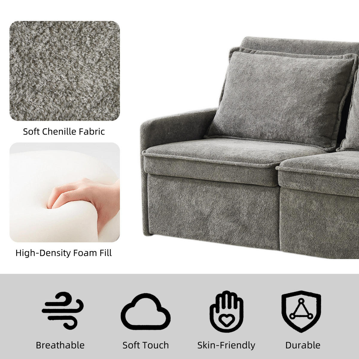 SCHLAFSOFA DE-33505 mit 5‑Stufen verstellbar Grau - Grau, Textil (172.5/95/71cm) - ComfortXL