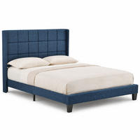 POLSTERBETT 140/200 cm in Blau Leinen mit Lattenrost und Matratze - Blau, Holzwerkstoff/Textil (140/200cm) - CHICFURN