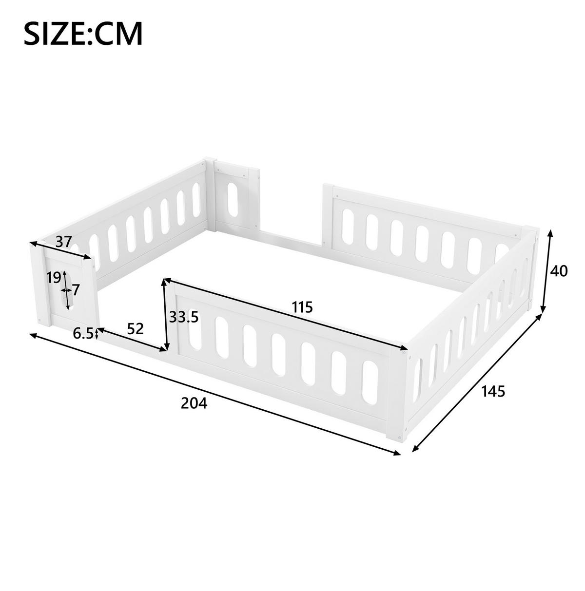 KINDERBETT 140/200 cm als bodennahes Plattformbett mit Schutzgeländer aus Holz, Weiß - Weiß, Holzwerkstoff (140/200cm) - Redom