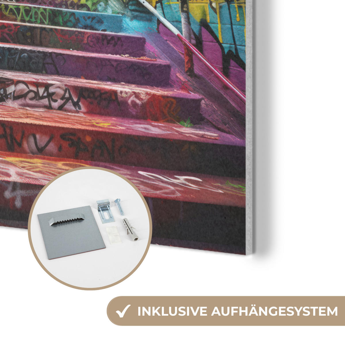 AKUSTIKPANEEL Treppe - Graffiti - Farben - Kunst 80x60 cm - Multicolor, Textil (80/0.9/60cm) - MuchoWow