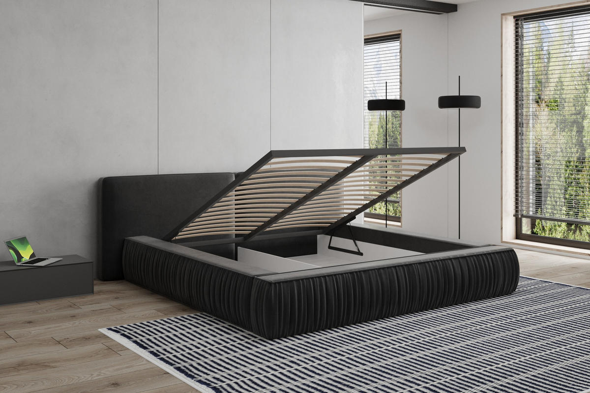 POLSTERBETT - Bett 08 - 180x200 - Schwarz (Riviera 100) - Schwarz, Holzwerkstoff (180/200cm) - Möblo