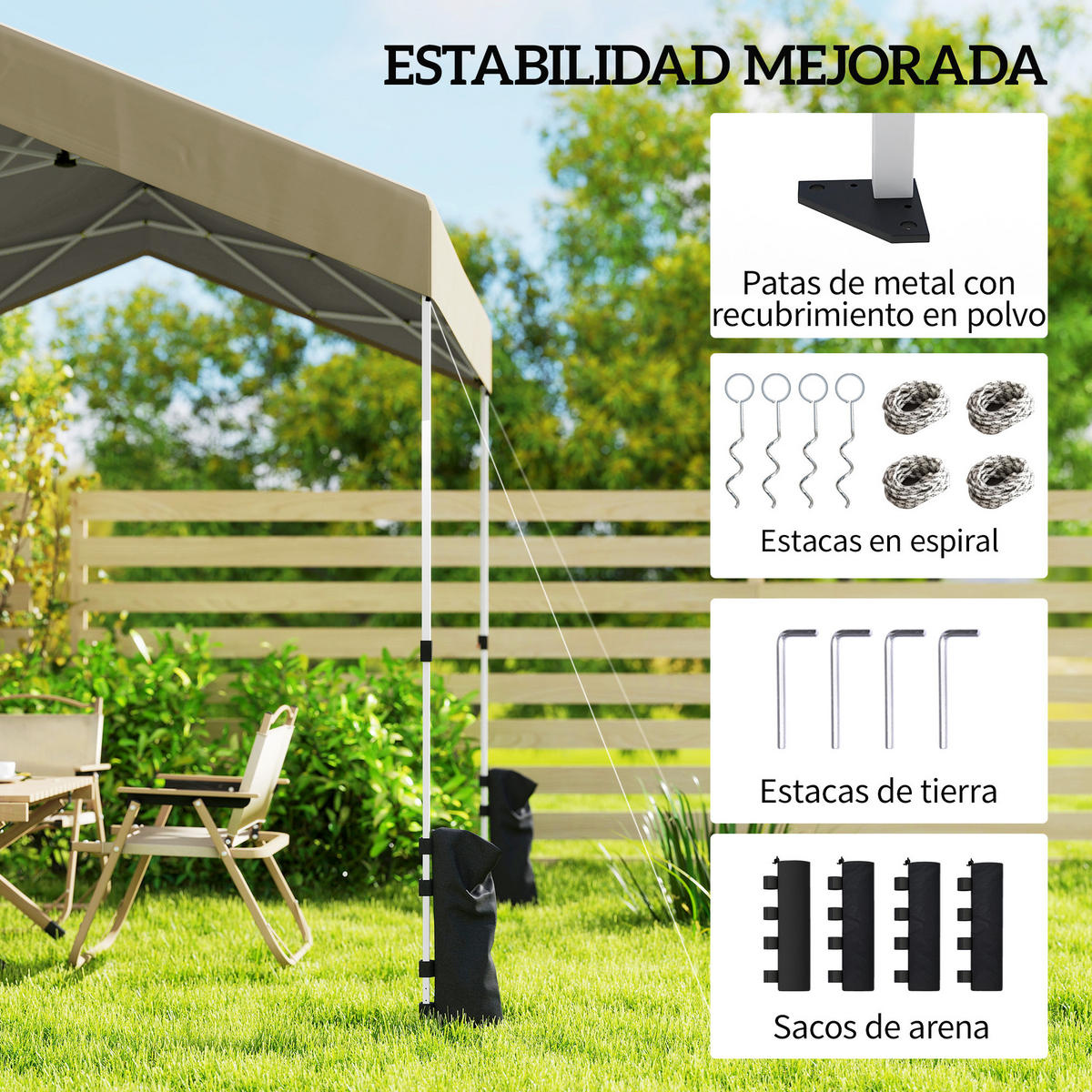PAVILLON, 2,4 x 2,4 m, Pop-up, UPF 50+, höhenverstellbar, Beige - Beige, Metall (239/257/241cm) - Vallsero