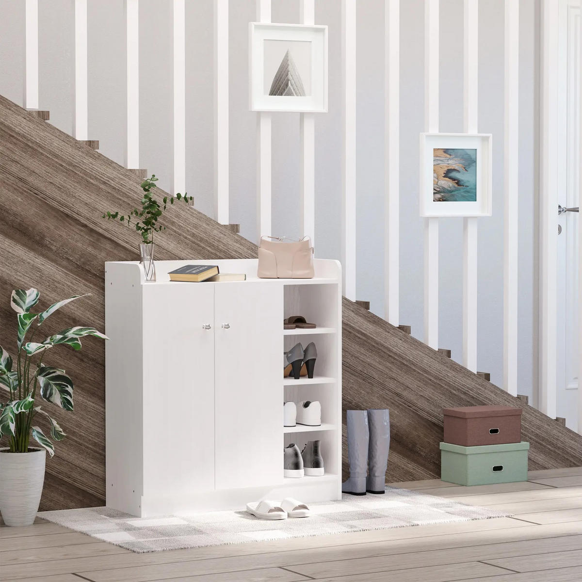 SCHUHSCHRANK DE-38011 83/30/90 cm mit 2 Türen und 4 Fächern Weiß - Weiß, Holzwerkstoff (83/90/30cm) - ComfortXL