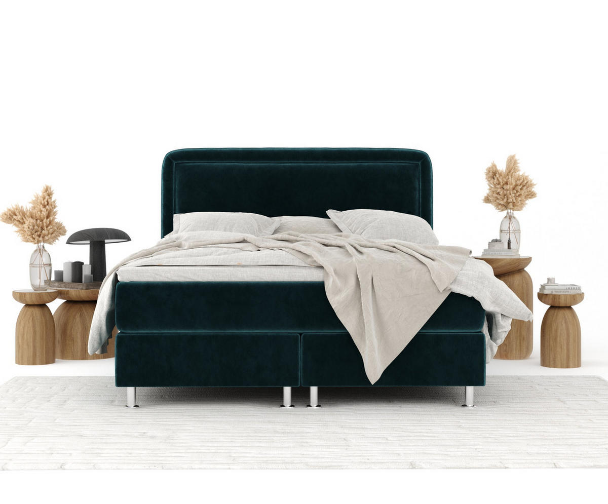 BOXBETT Salvi Türkisfarben 160/200 cm mit Matratze und Topper - Türkis/Silberfarben, Holz/Holzwerkstoff (160/200cm) - Maison de Reve