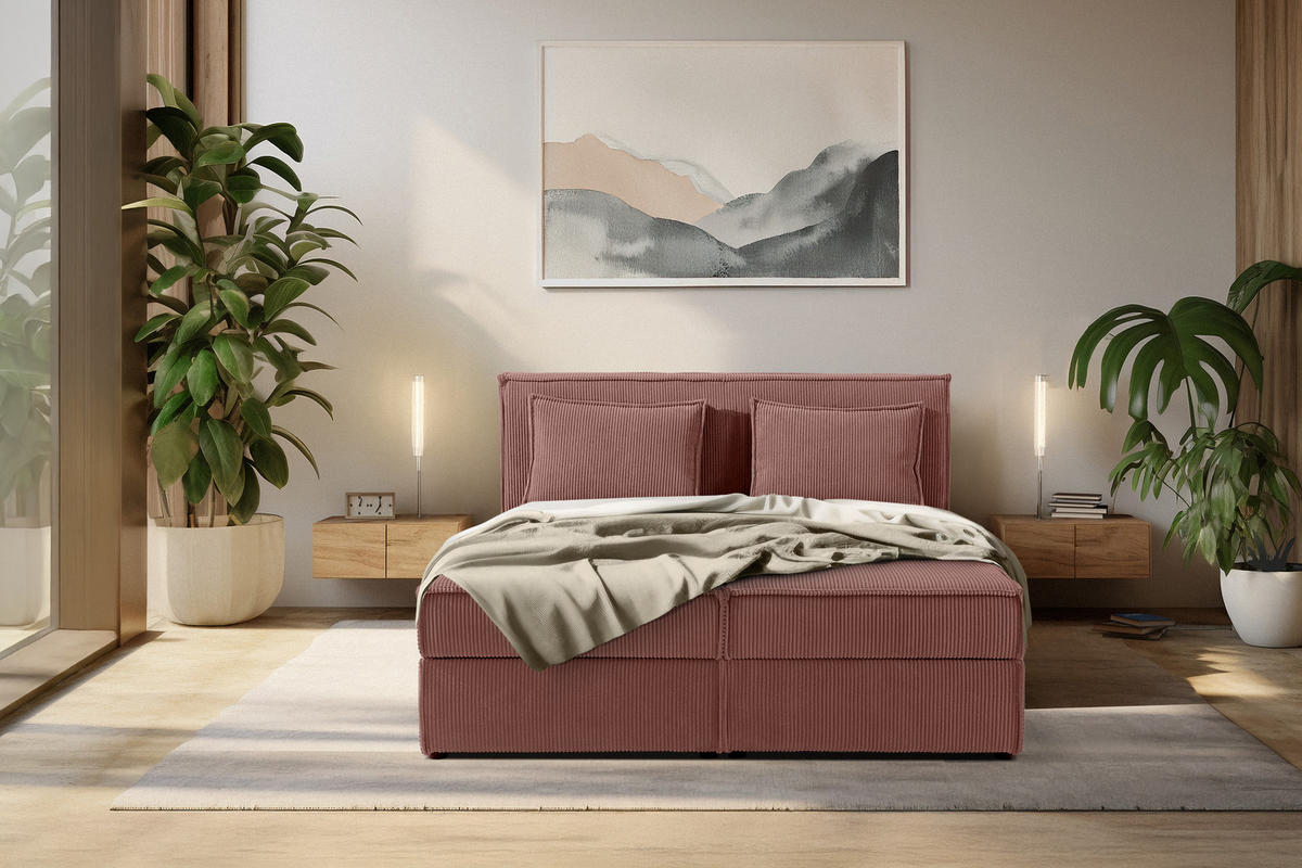 BOXSPRINGBETT ROTI mit Stauraum, rosa - Schwarz/Rosa, Holz/Holzwerkstoff (140/200cm) - KONSIMO®