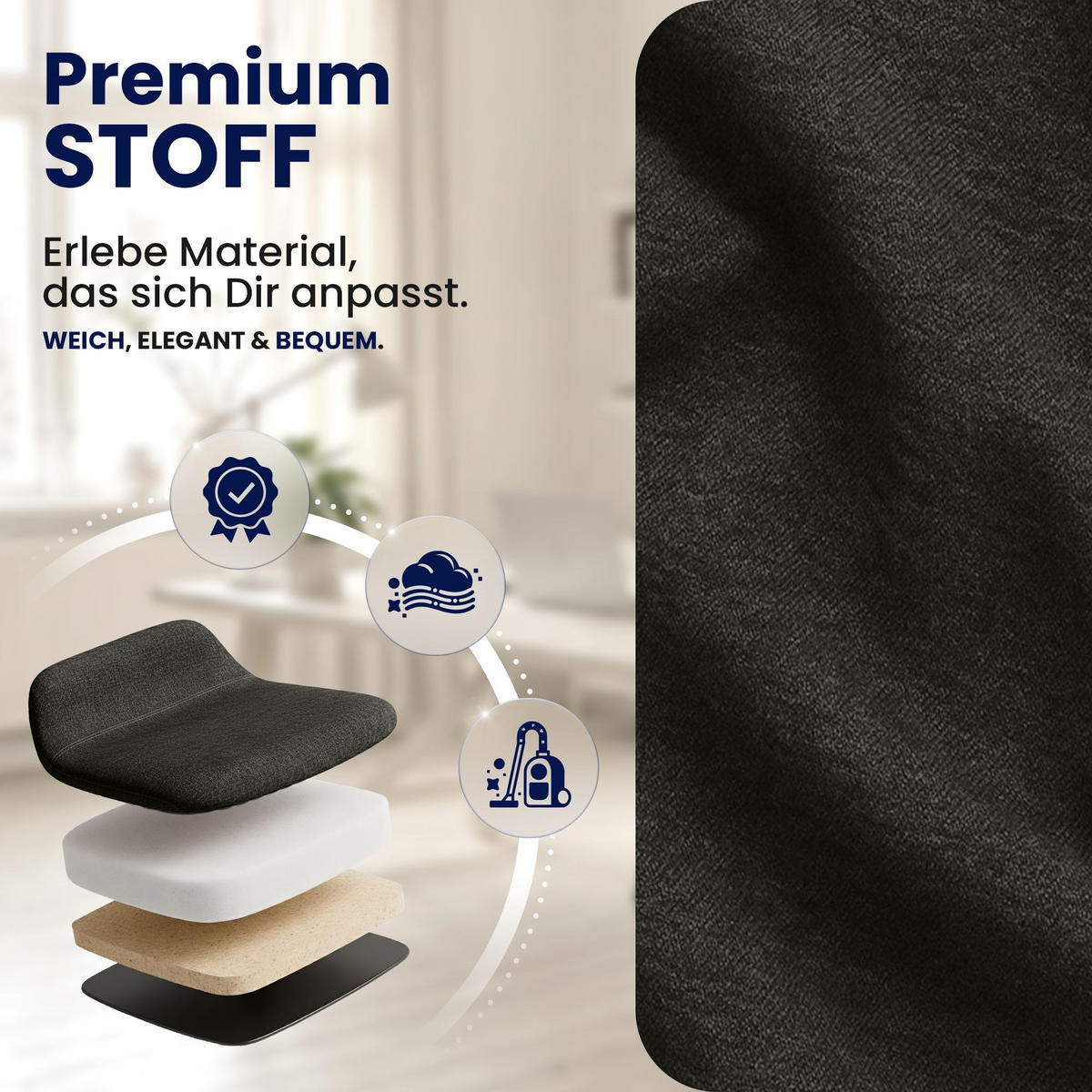 DREHSTUHL Stoff Dunkelgrau - Dunkelgrau/Schwarz, Textil (62/86/68cm) - CLP
