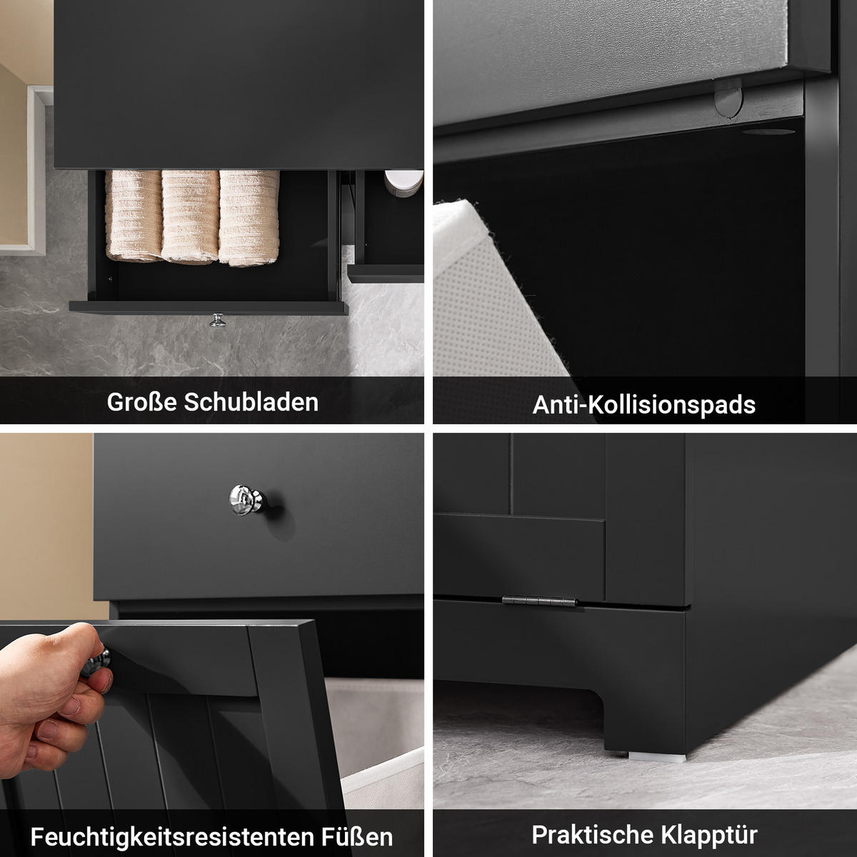 WÄSCHESCHRANK Schwarz - Schwarz, Holzwerkstoff (78/91/38cm) - SoBuy