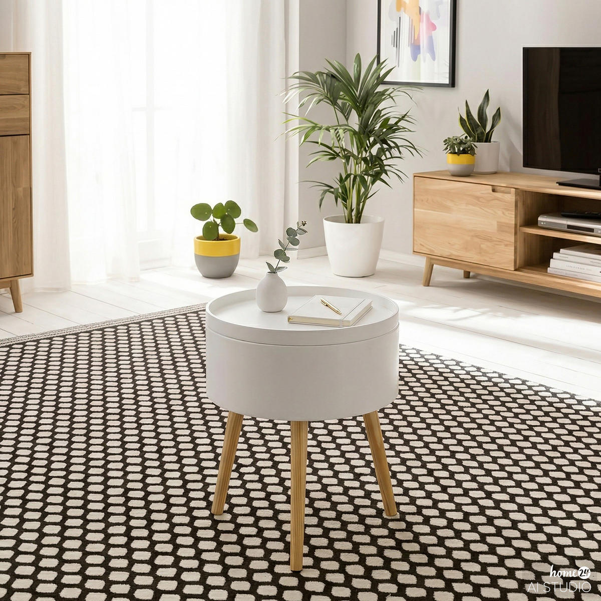 BEISTELLTISCH mit Stauraum - Weiß / Pinie - Weiß, Holz/Holzwerkstoff (38/38/49cm) - home24