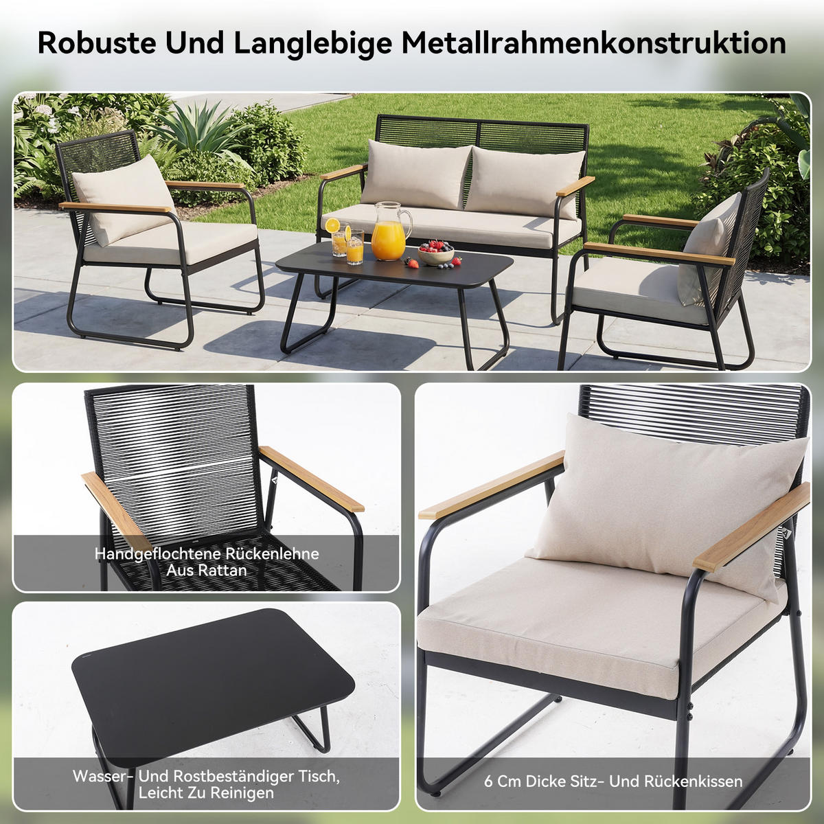 GARTENLOUNGE Set ,SF03 - Grau, Metall