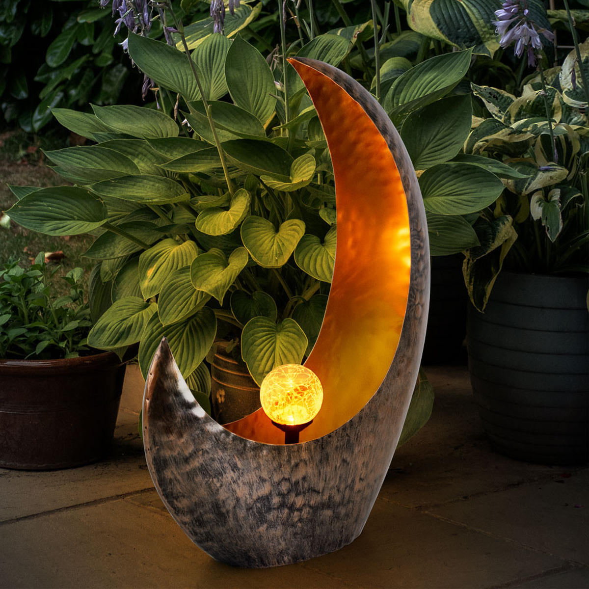 LED AUSSENLEUCHTE Messingfarben Feuereffekt 2er Set - Messingfarben, Glas (37.5/13.5/45cm) - Globo Lighting