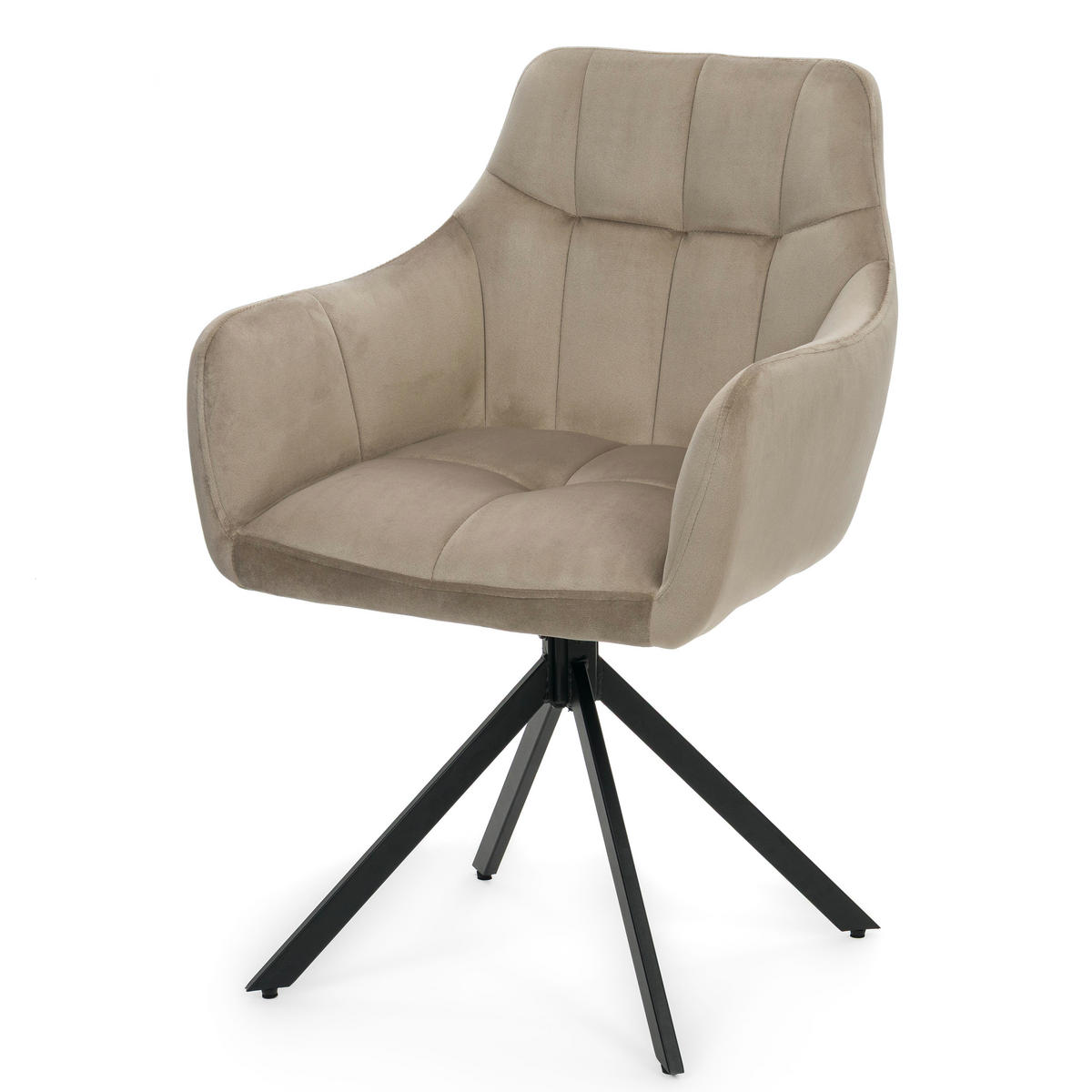 STUHL FANO X drehbar gepolsterter mit Steppung - dunkelbeige - Velour - Hellbraun/Beige, Textil/Metall (58/83/59cm) - NEW HOME