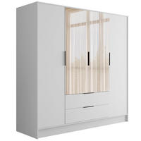 KLEIDERSCHRANK mit Spiegel und Flügeltüren KOLIN 200x200cm Weiß/Weiß - Weiß, Holzwerkstoff (200/200/51cm) - ALTDECOR