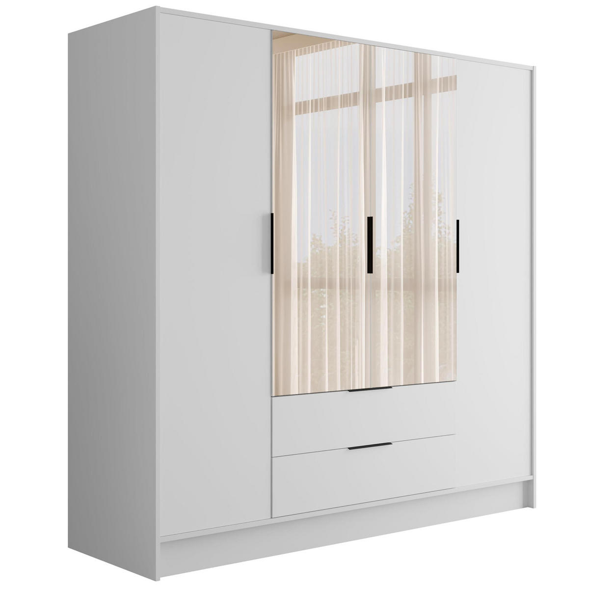 KLEIDERSCHRANK mit Spiegel und Flügeltüren KOLIN 200x200cm Weiß/Weiß - Weiß, Holzwerkstoff (200/200/51cm) - ALTDECOR