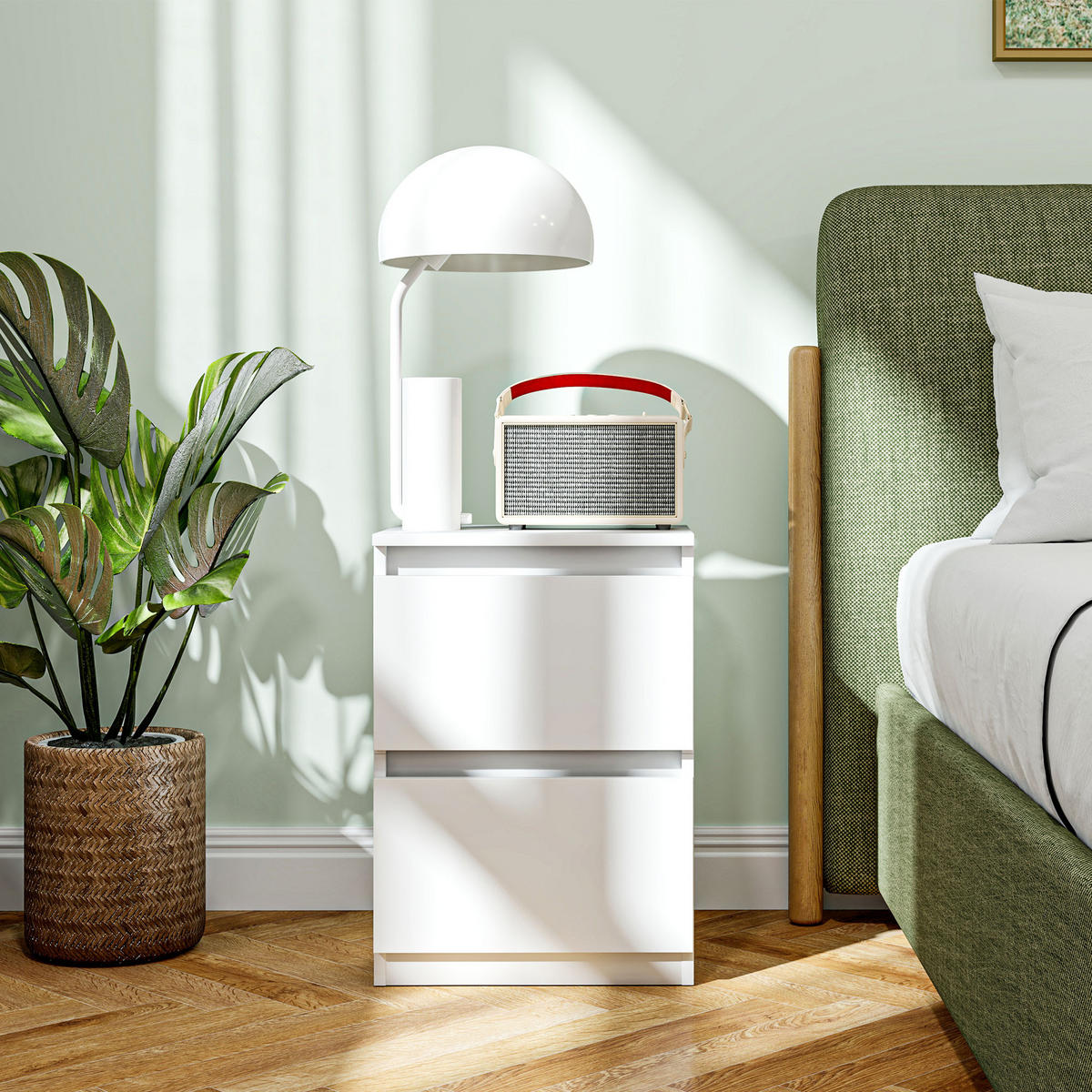 NACHTTISCH mit 2 Schubladen, Beistelltisch, Nachtschrank mit Stauraum, Weiß - Weiß, Holzwerkstoff (32.3/56/39.6cm) - HOMCOM