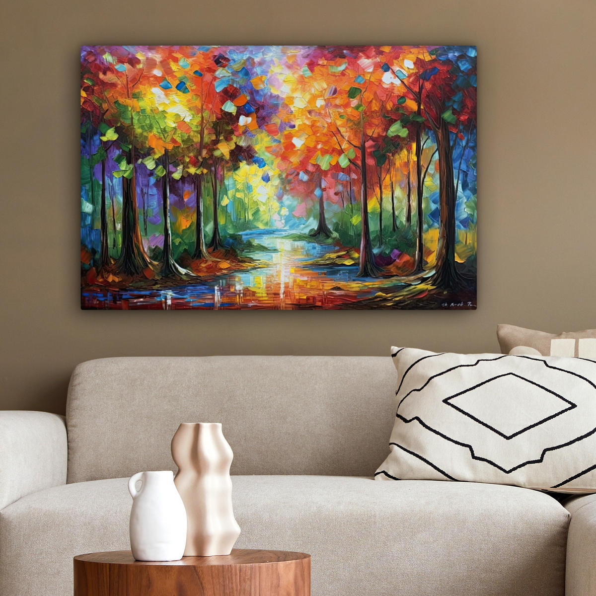 LEINWANDBILD Landschaft - Wald - Farben - Natur Gemälde 60x40 cm - Multicolor, Textil (60/40cm) - MuchoWow