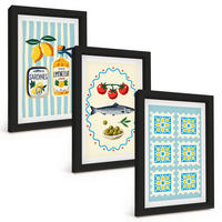 BILDER SET 3er Set - 20x30 cm Schwarzer Rahmen - Illustrationen von Küchen im mediterranen Stil - Schwarz, Kunststoff (20/30cm) - TULUP