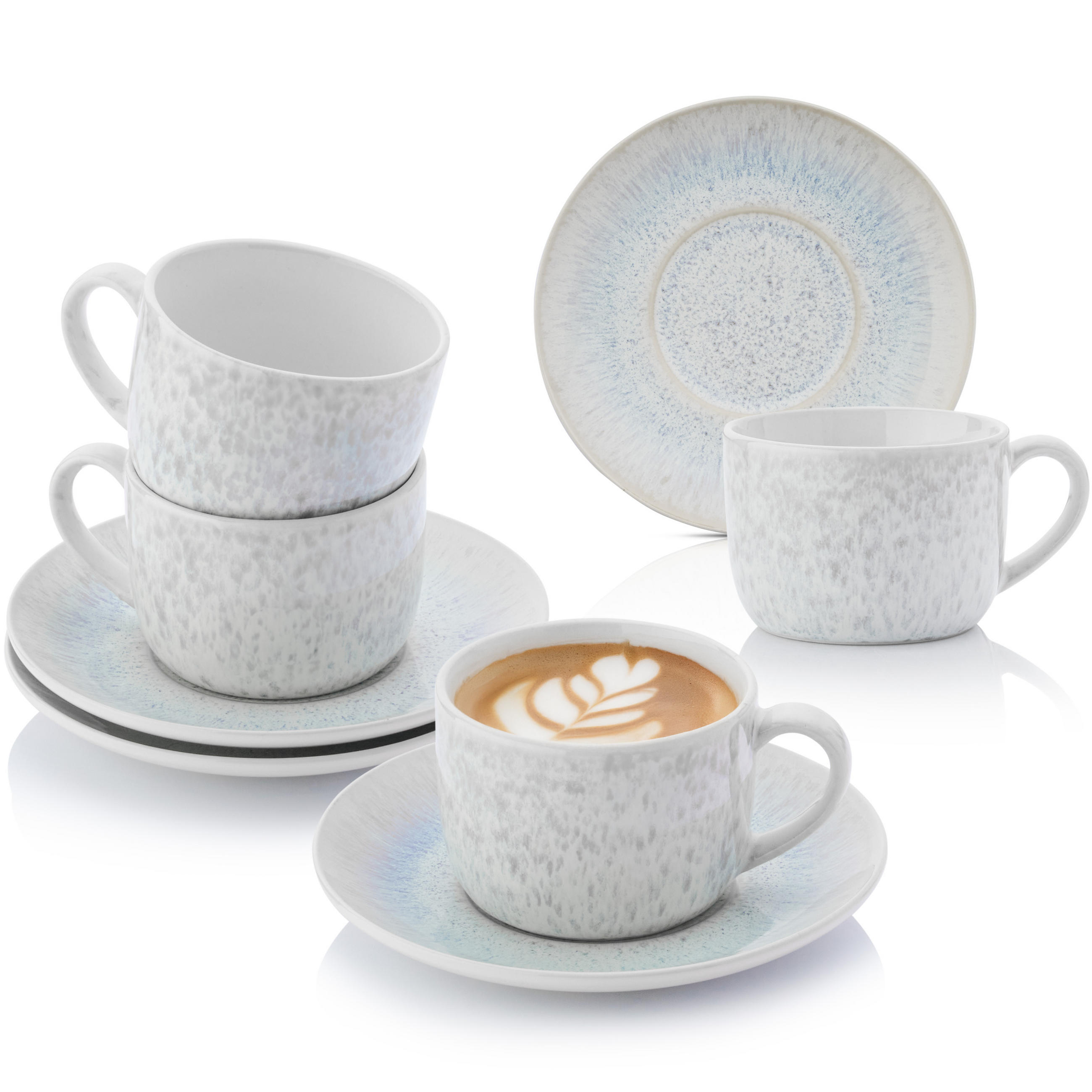 KAFFEETASSEN SET SANTORINI - 8 teilig aus Steingut - Creme, Keramik (29/25/28cm) - Sänger