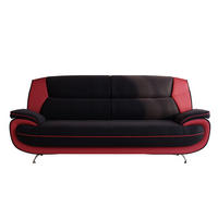 SOFA 3-Sitzer, Stoff Soft, Schwarz + Rot, Palermo - Schwarz, Holz (198/89/87cm) - Kaiser Möbel