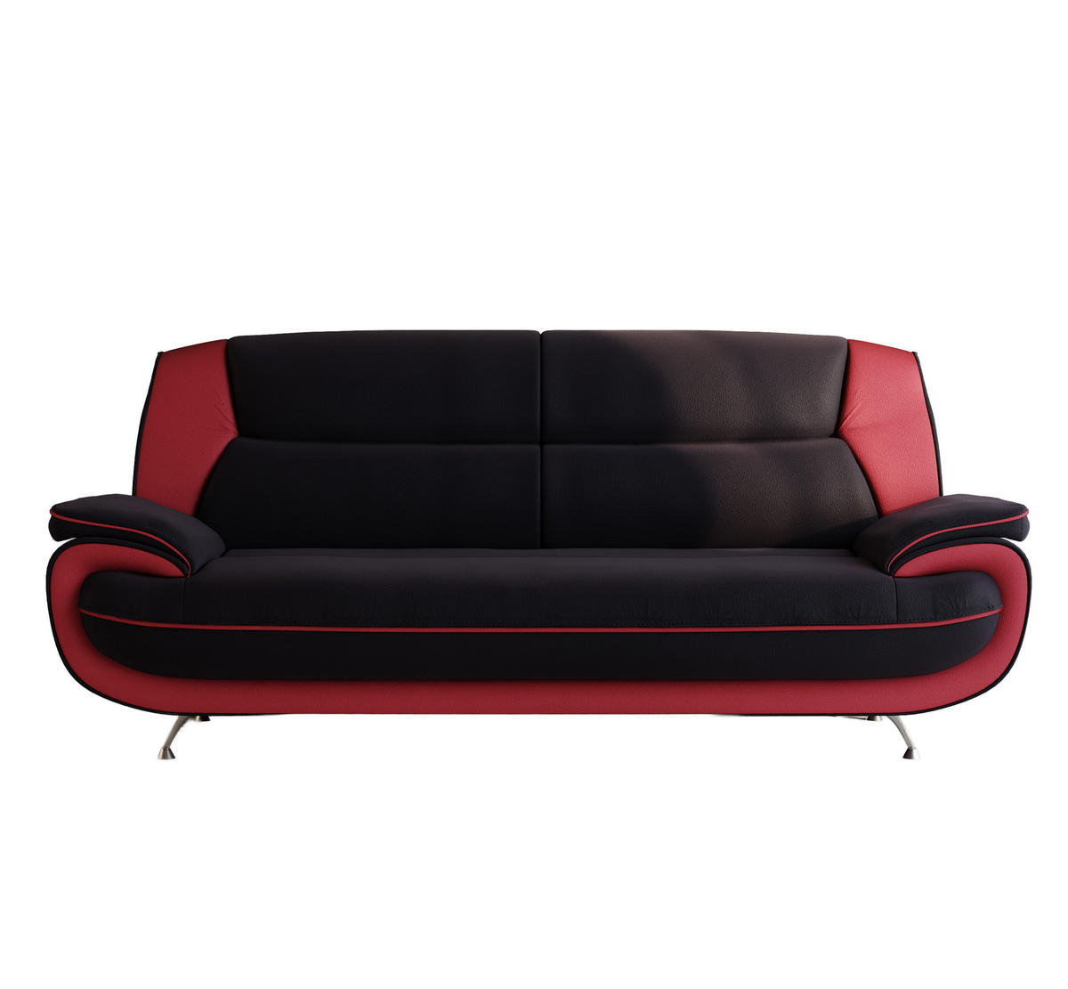 SOFA 3-Sitzer, Stoff Soft, Schwarz + Rot, Palermo - Schwarz, Holz (198/89/87cm) - Kaiser Möbel
