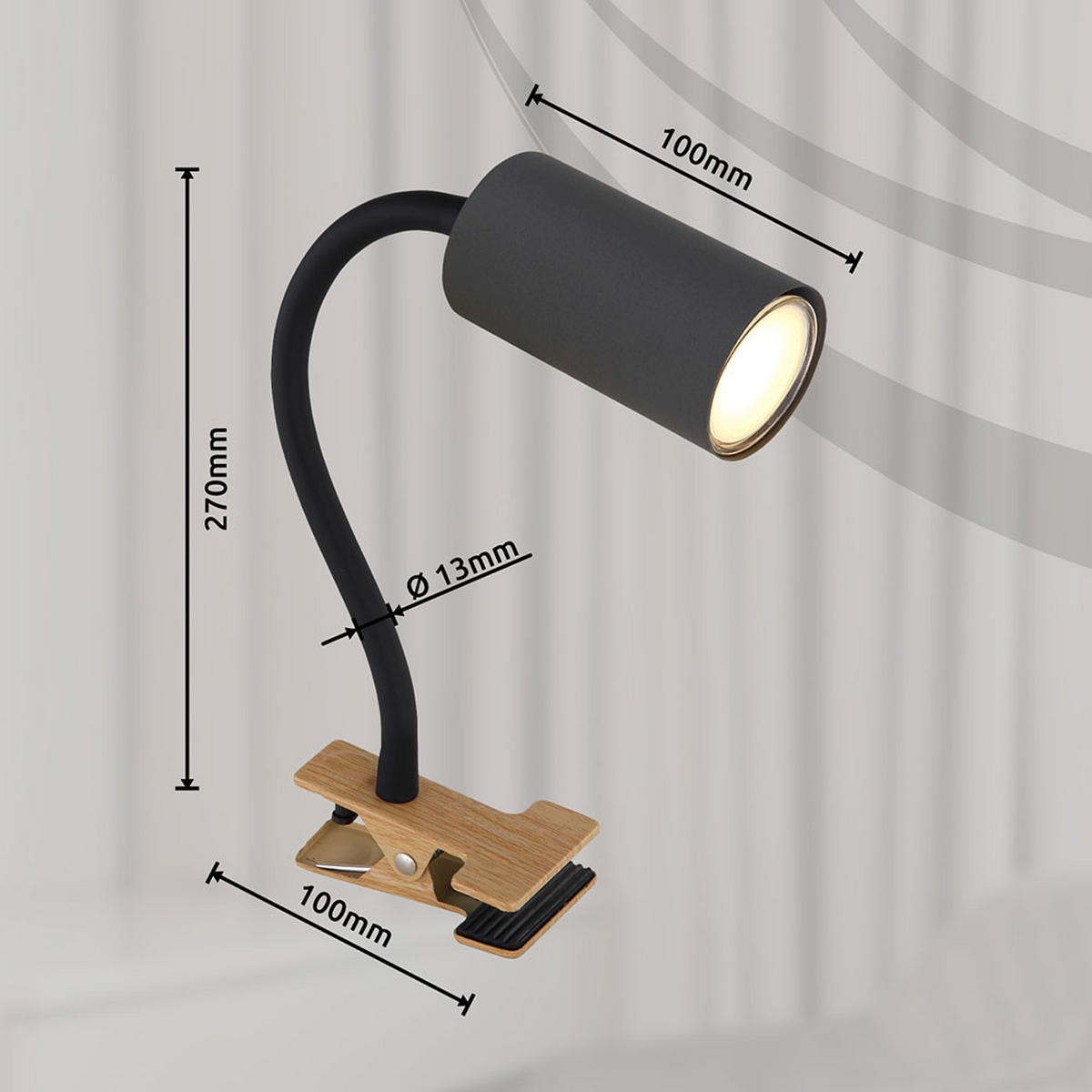 TISCHLEUCHTE Holzoptik Schwarz Flexibler Arm - Schwarz, Metall (29/10/41.5cm) - Globo Lighting
