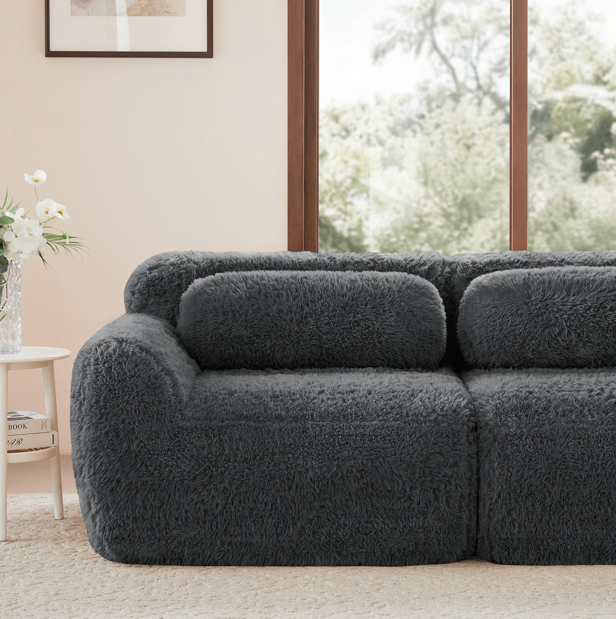 ECKSOFA 291/179/73 cm grau aus Plüschstoff modular in U-Form ohne Montage - Grau, Textil (179/291cm) - OKWISH
