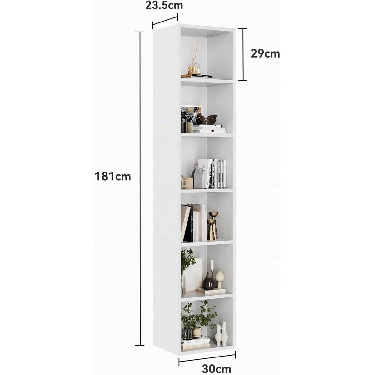 BÜCHERREGAL 6 Ebenen 23,5 x 30 x 181 cm Weiß - Weiß, Holzwerkstoff (30/181/23.5cm)