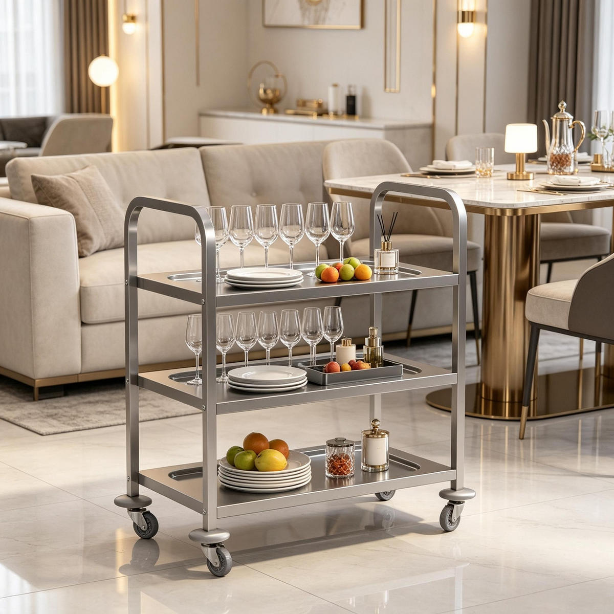 KÜCHENWAGEN Mit Rollen, 150 KG TRAGKRAFT, Für Küche Und Esszimmer, 90,5/50,5/88,2 cm - Multicolor, Holzwerkstoff (50.5/88.2/90.5cm) - Rolipo