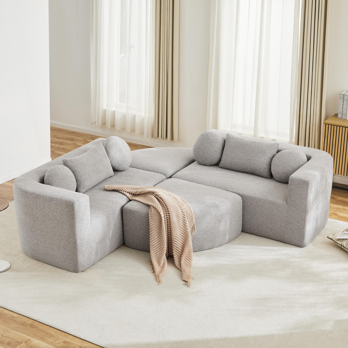 SCHLAFSOFA Grau Cloud Chenille modular Schlaffunktion 292cm - Grau, Textil (165/68/292cm) - FLIEKS