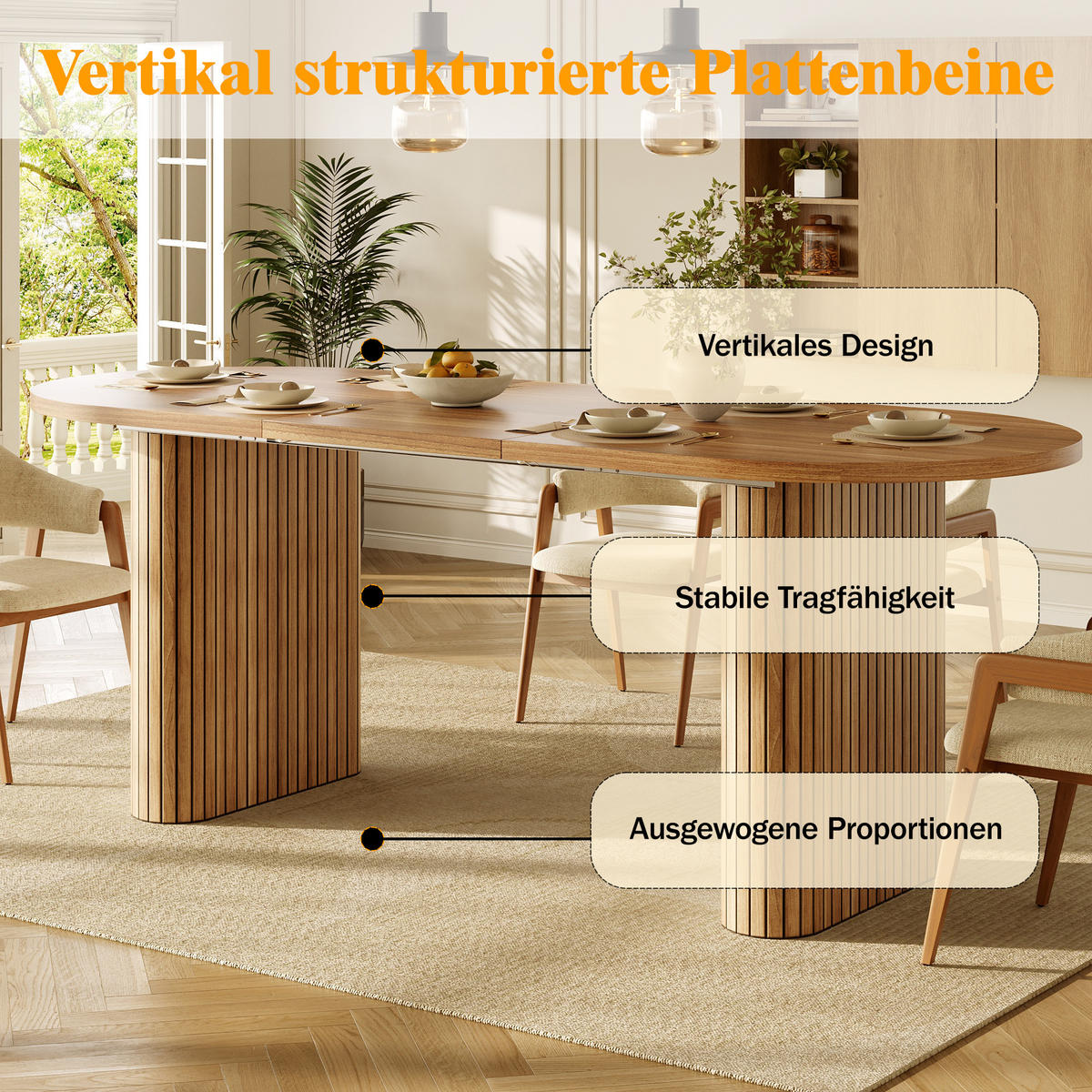 ESSTISCH Ausziehbar 120-160Cm Oval Holzstruktur Natur - Braun, Metall (80/120/75.5cm) - FLIEKS