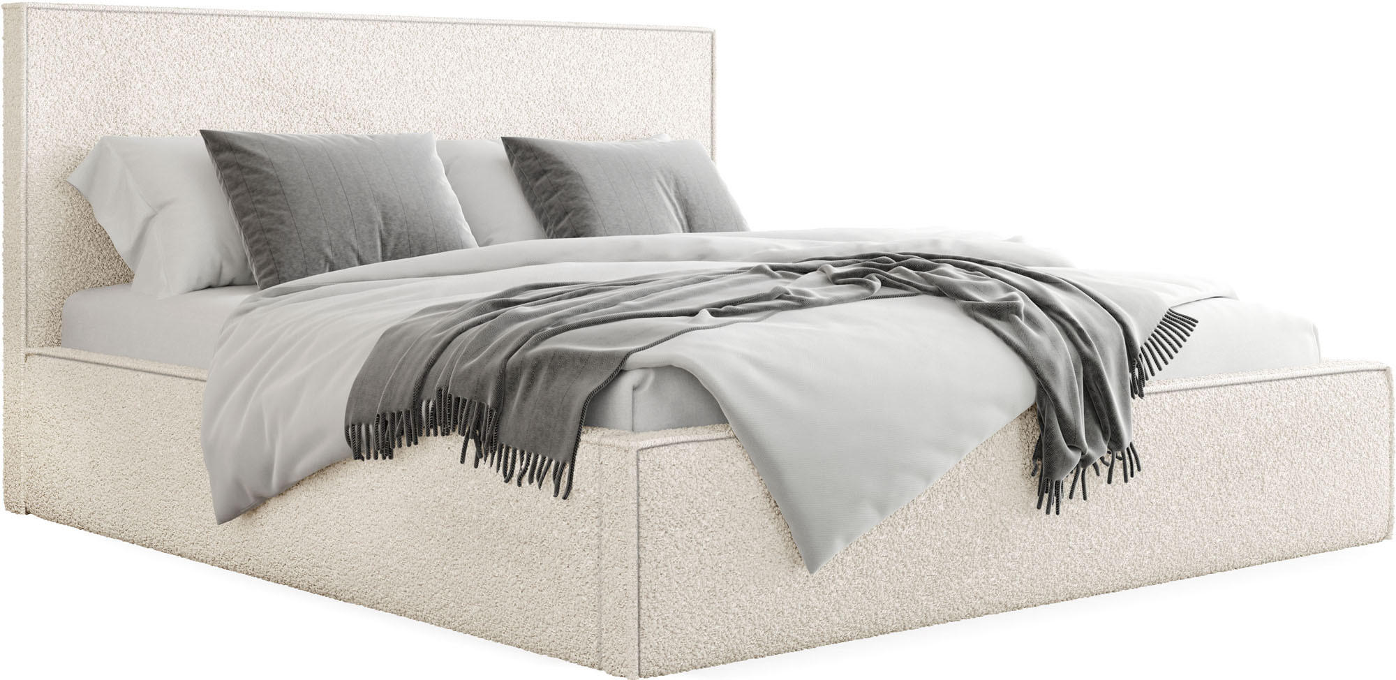 POLSTERBETT Terra Slim mit Bettkasten, Creme Boucle 140x200 cm - Birkefarben/Schwarz, Holz/Holzwerkstoff (140/200cm) - WFL GROUP