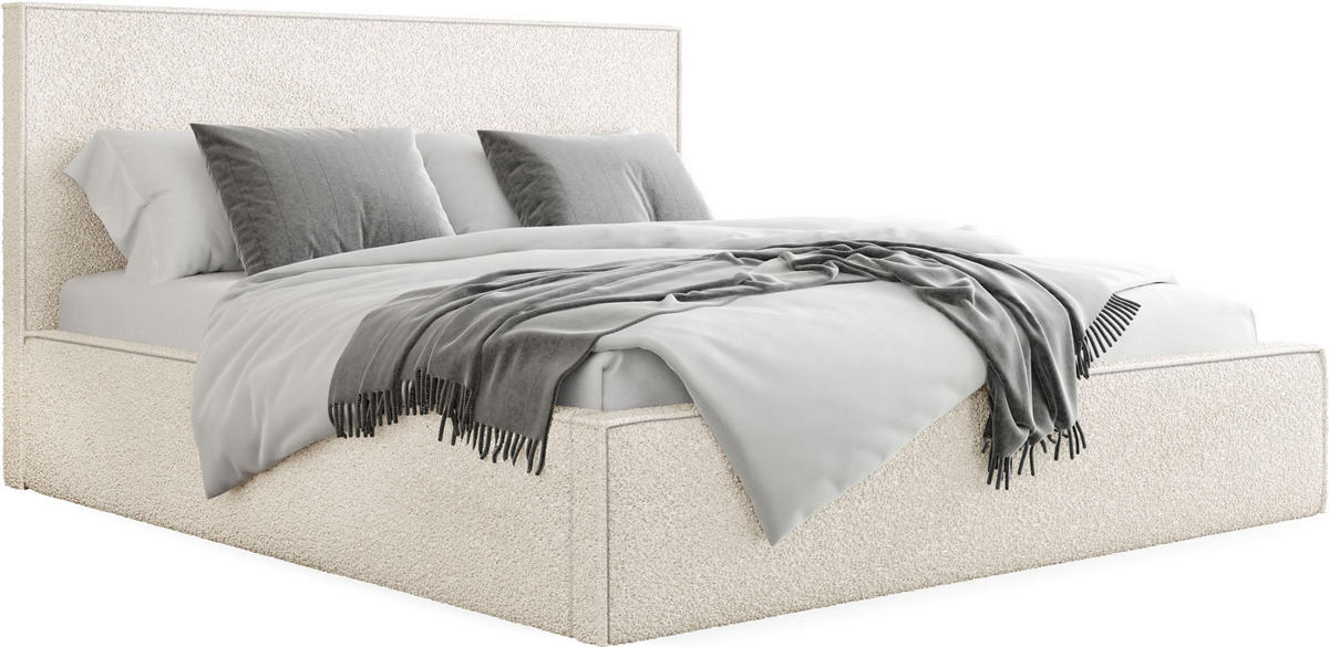 POLSTERBETT Terra Slim mit Bettkasten, Creme Boucle 160x200 cm - Birkefarben/Schwarz, Holz/Holzwerkstoff (160/200cm) - WFL GROUP