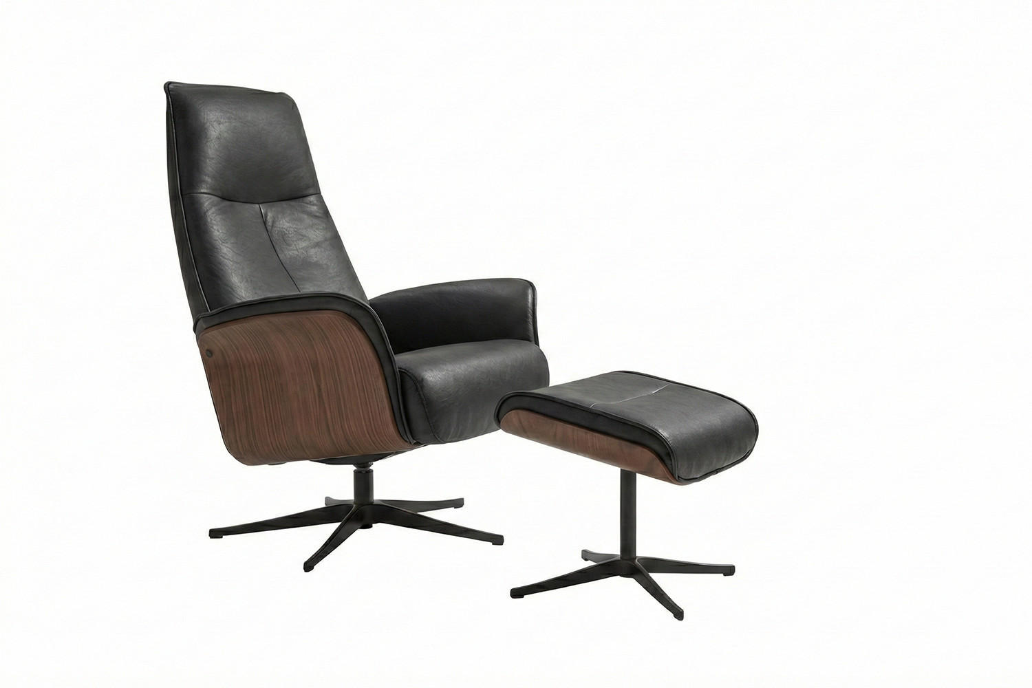 RELAXSESSEL FERREIRA Schwarz Leder Relaxfunktion - Schwarz, Leder/Metall (78/106/84cm) - KAWOLA