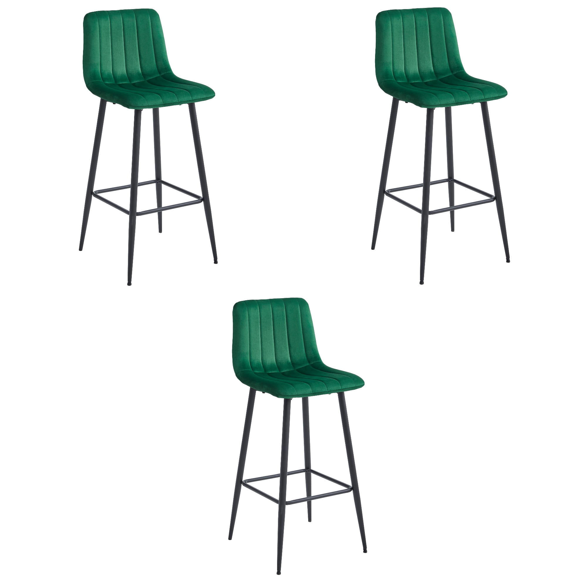 BARHOCKER 3-er Set POZZA dunkelgrüner Sitz, schwarze Basis - Dunkelgrün/Schwarz, Textil (43/104/35cm) - Valora