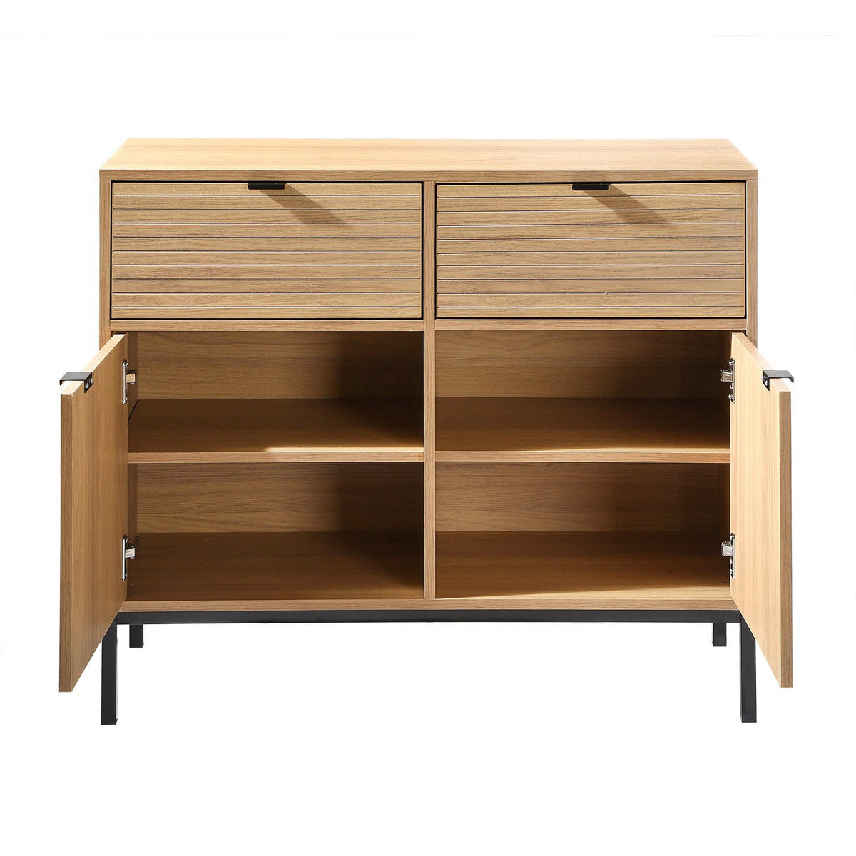 KOMMODE mit 2 Türen, 2 Schubladen, Rillenfronten - L90 x H79 cm - Eichefarben, Holzwerkstoff (39/79/90cm) - Calicosy