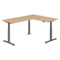 ECKSCHREIBTISCH elektrisch höhenverstellbar L-Form 220/160/74 cm in Eichefarben/Graphitfarben - Eichefarben/Graphitfarben, Holzwerkstoff (220/160/74cm) - bümö