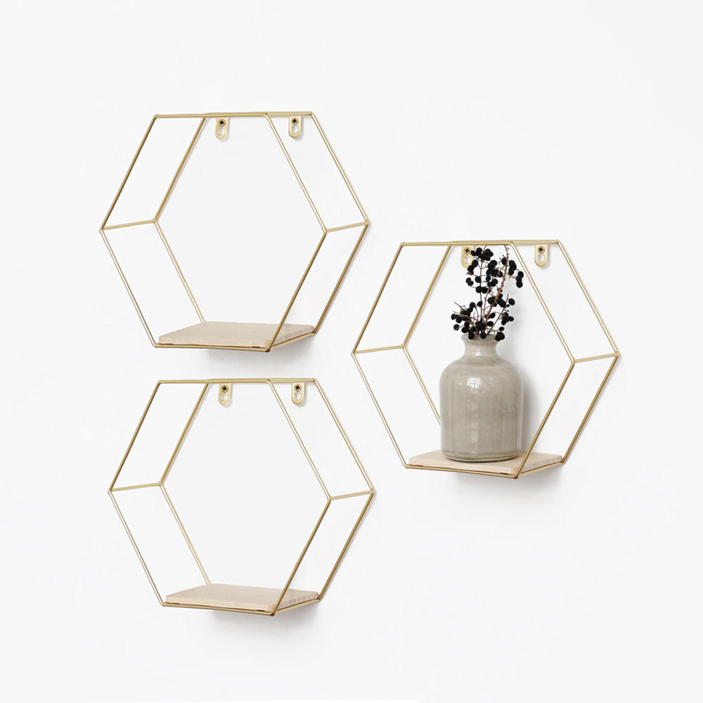 WANDREGAL Sechseckiges aus Metall - 25 x 28,5 cm - Gold - 3er-Set - Goldfarben, Metall (28.5/25/10.5cm) - IVOL