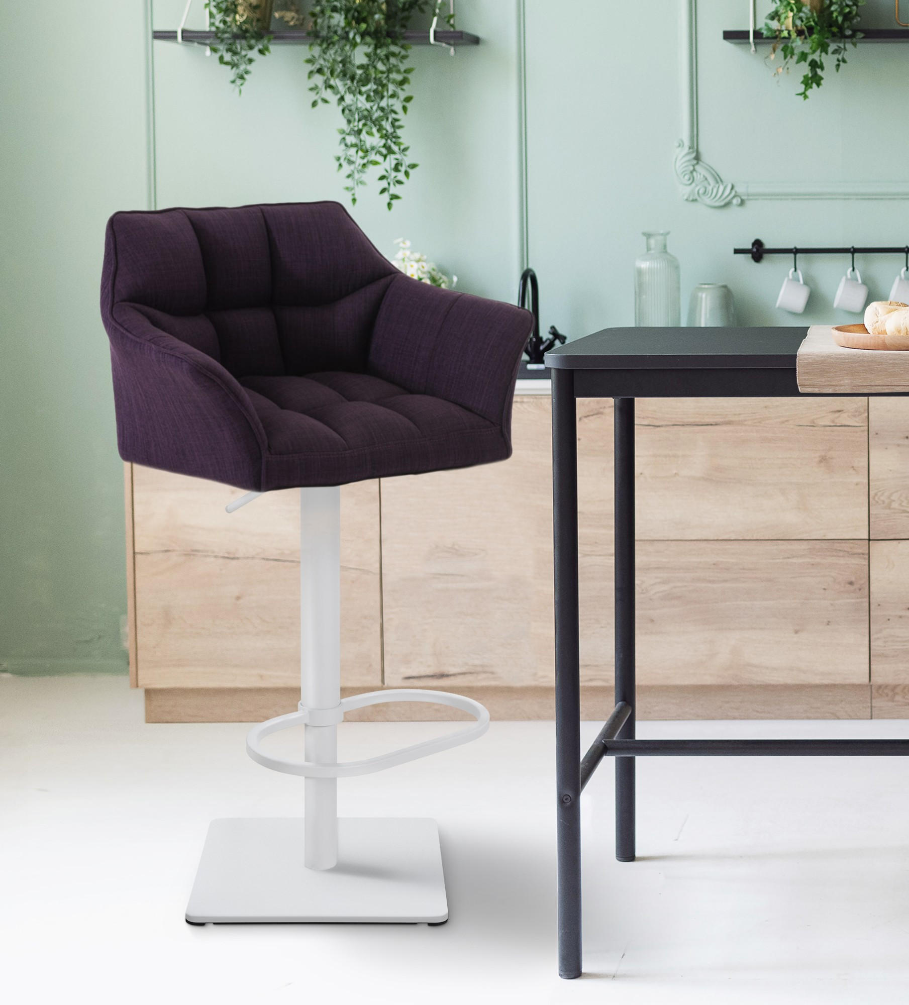 BARHOCKER Stoff Lila - Lila/Weiß, Textil/Metall (64/88/45cm) - CLP