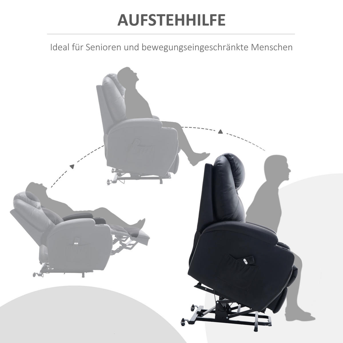 SESSEL mit Aufstehhilfe, Schwarz - Schwarz, Kunststoff (92/109/84cm) - HOMCOM