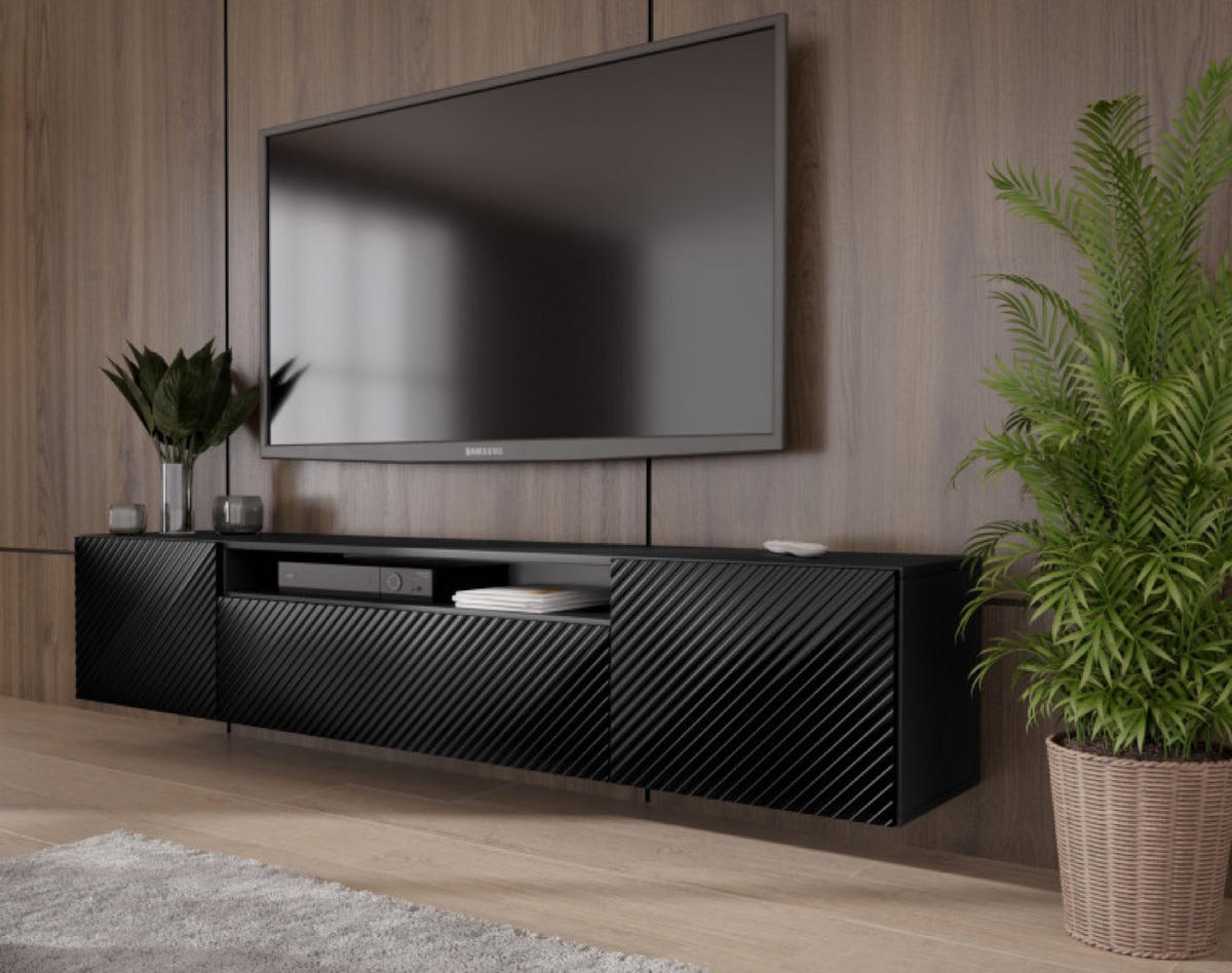 TV-LOWBOARD Schwarz NIKOL Frezierte Fronten 200 cm - Schwarz, Holzwerkstoff (200/40/41cm) - Sepro Meble