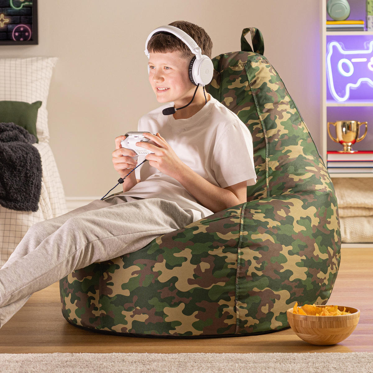 SITZSACK Gaming Camouflage - Grün, Textil (90/73/84cm) - icon