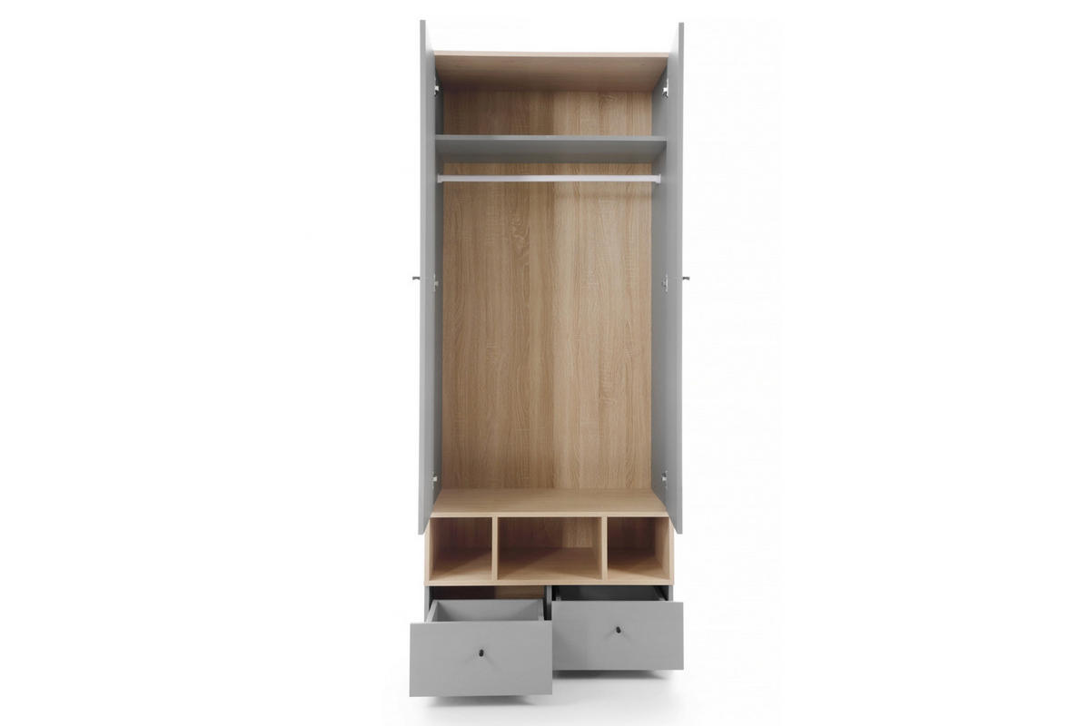 KINDERKLEIDERSCHRANK OLAF 01 80/50/195 in Platin Grau / Biskuit Eiche - Eichefarben/Grau, Holzwerkstoff (80/195/50cm) - Deine Möbel 24