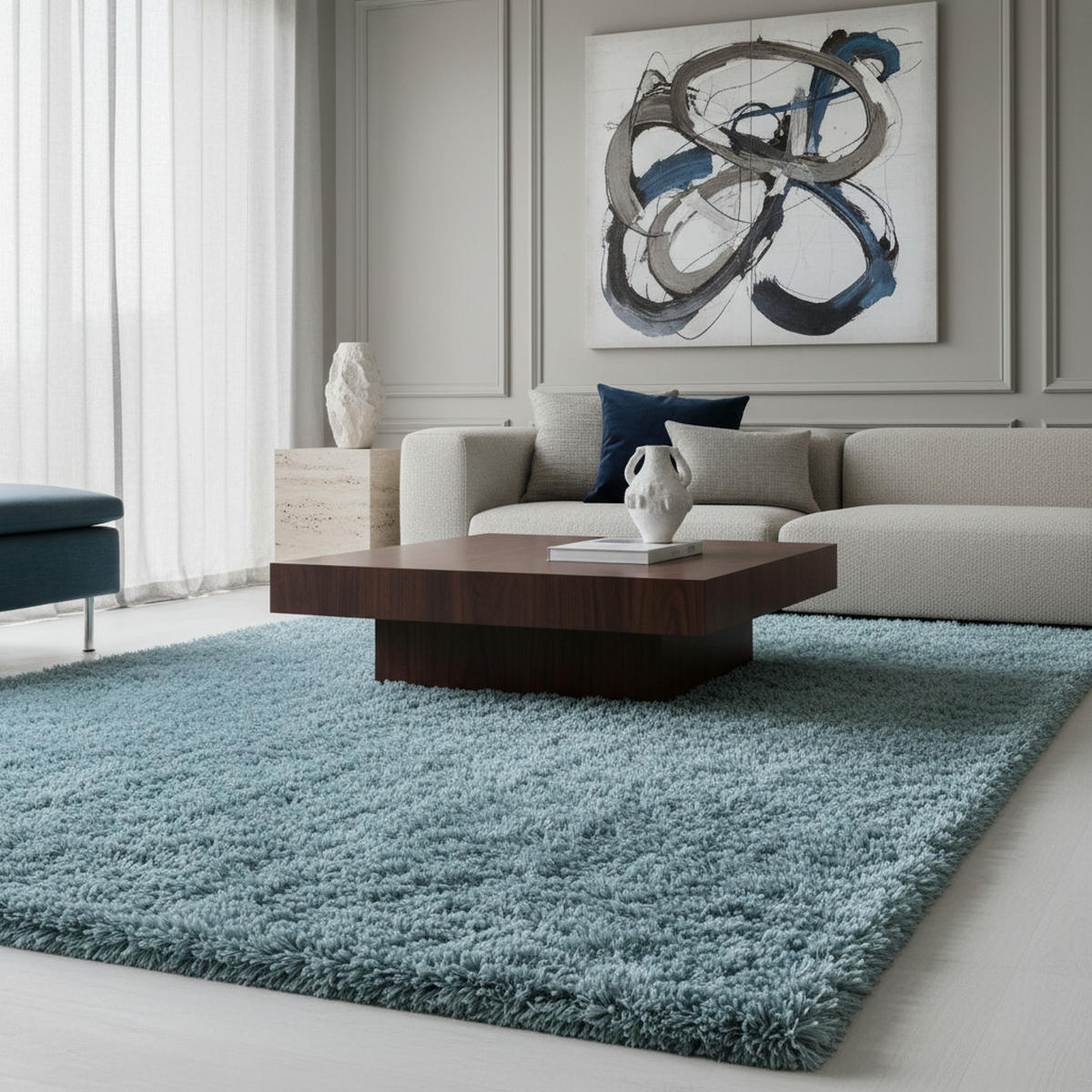 HOCHFLORTEPPICH Shaggy Uni Kuschelig Waschbar Wohnzimmer Strapazierfähig Blau 120x170 cm – SALZACH - Blau, Textil (120/170cm) - KADIMA DESIGN