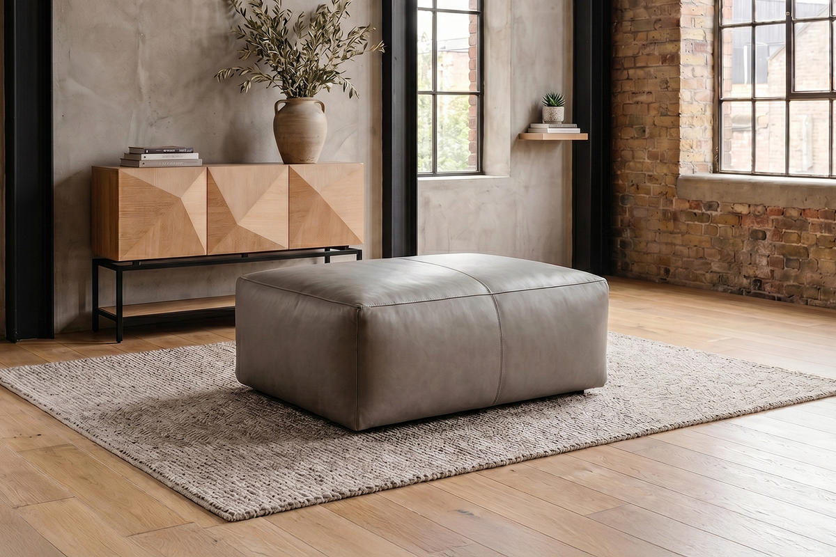 POLSTERHOCKER CELESTE Grau Leder - Grau, Leder/Kunststoff (120/48/80cm) - KAWOLA